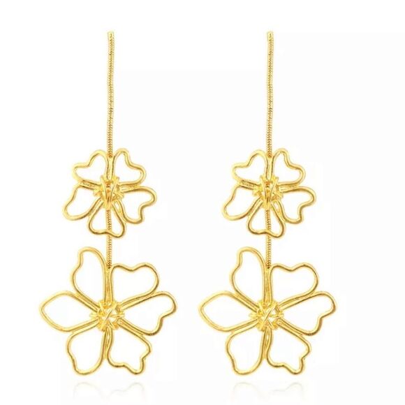 Zara Flower drop earrings in gold #641 - Picture 1 of 7